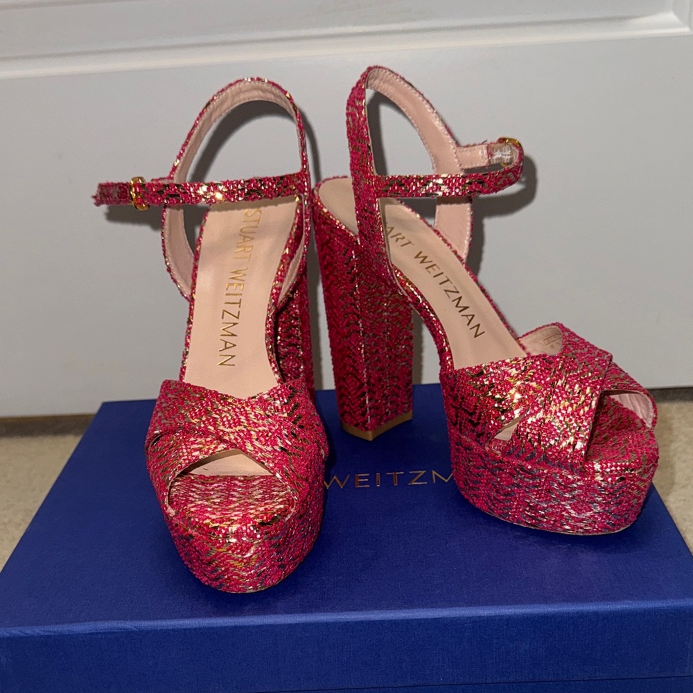 Stuart Weitzman Soliesse Pink & Gold Platform Sandals